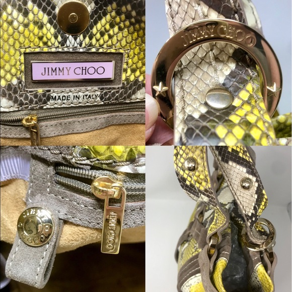 Jimmy Choo Lrg Yellow Python & Suede Harness Tote - Picture 6 of 8